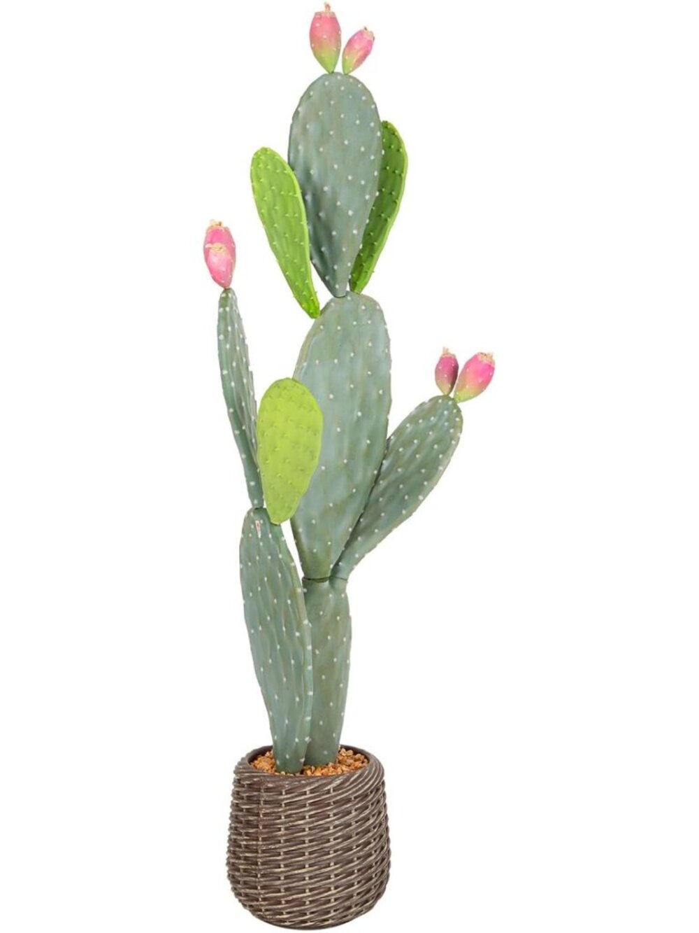 41" UV-Resistant Faux Cactus in Brown Woven Planter - Realistic Indoor/Outdoor